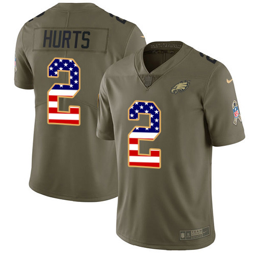 Nike Eagles #2 Jalen Hurts Olive/USA Flag Youth Stitched NFL Limited 2017 Salute To Service Jersey
